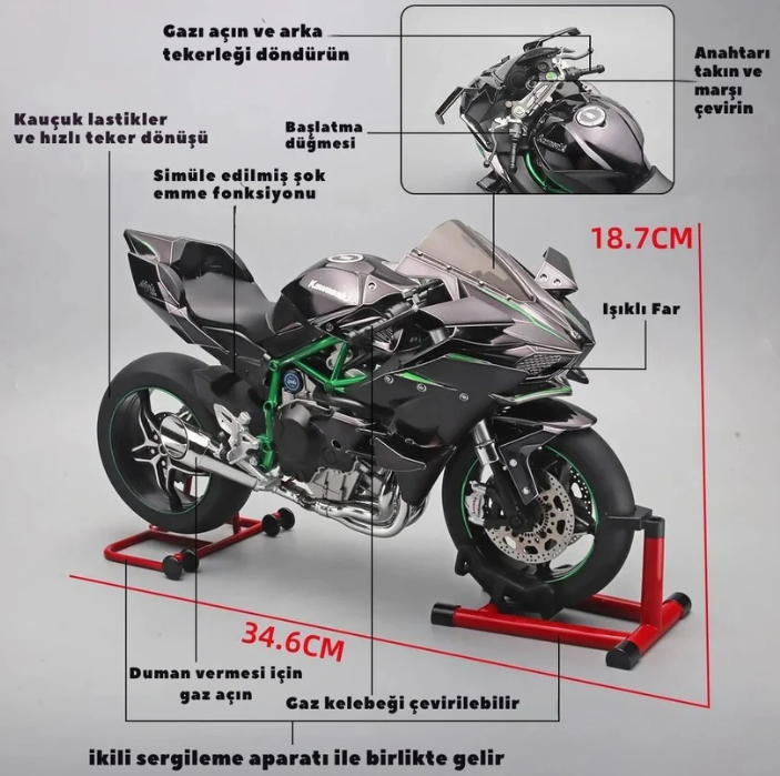 1:6 Ölçek Kawasaki H2R Çalışan Model